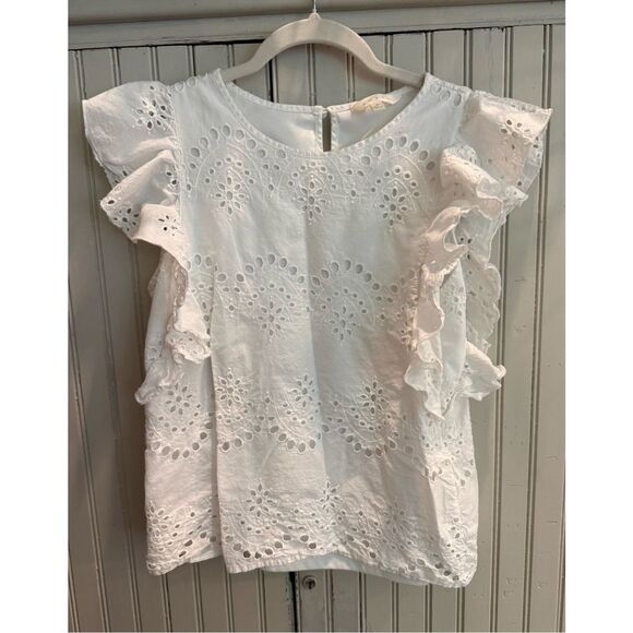 Adiva Tops - Adiva ruffle sleeved eyelet tank top sz small